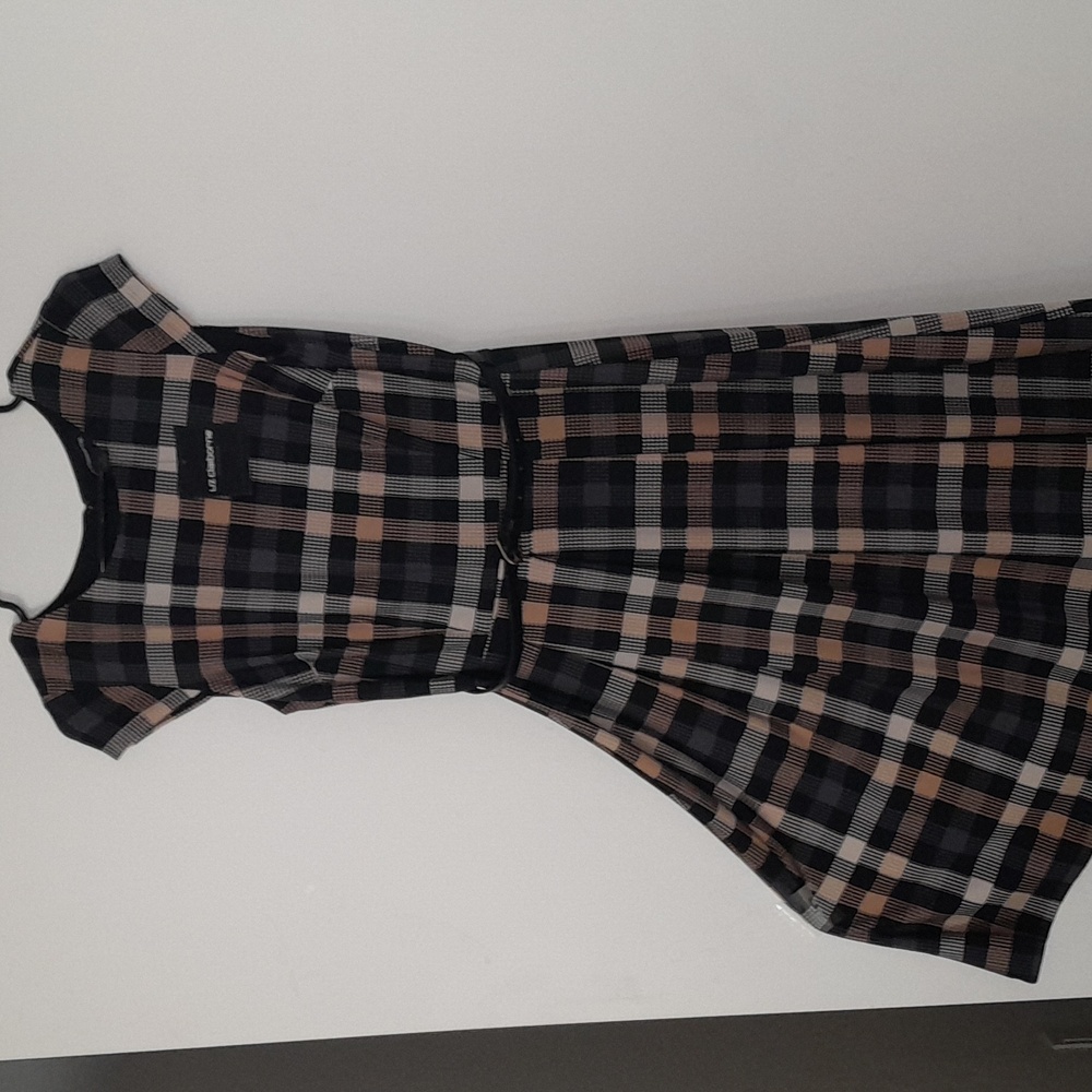 Liz Claiborne Black and Tan Plaid Dress